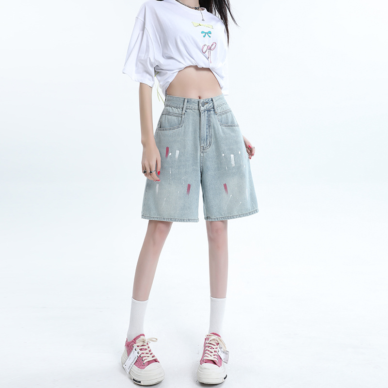 夏季宽松彩绘泼墨薄款新款五分