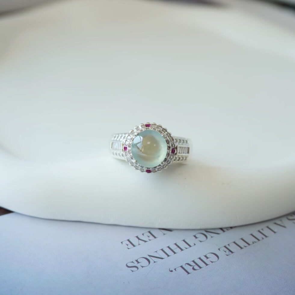 新款起光白冰翡翠蛋面缅甸天然A货翡翠精美百搭有气质【1487】