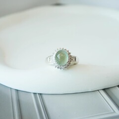 夏日百搭饰品缅甸天然A货玻璃种薄荷绿蛋面镶嵌戒指超美【1633】