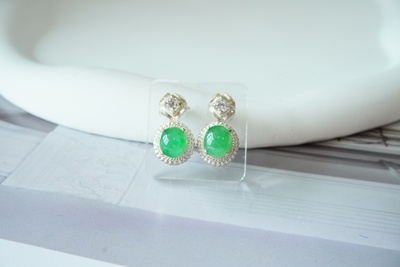 冰果绿冰阳绿翡翠蛋面缅甸天然A货裸石定制镶嵌耳饰戒指【1562】