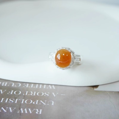 品质超好缅料A货黄翡蛋面天然无烧定制镶嵌戒指百搭显白【1671】