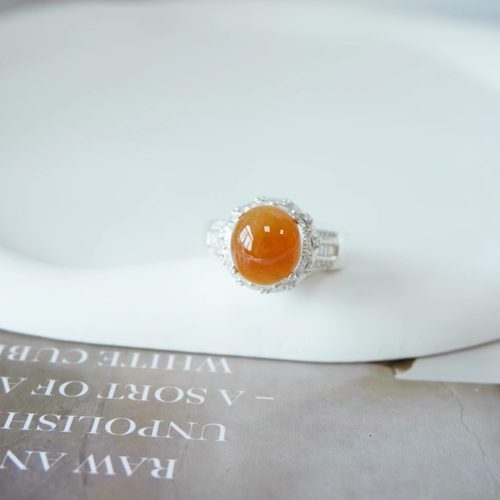 品质超好缅料A货黄翡蛋面天然无烧定制镶嵌戒指百搭显白【1671】