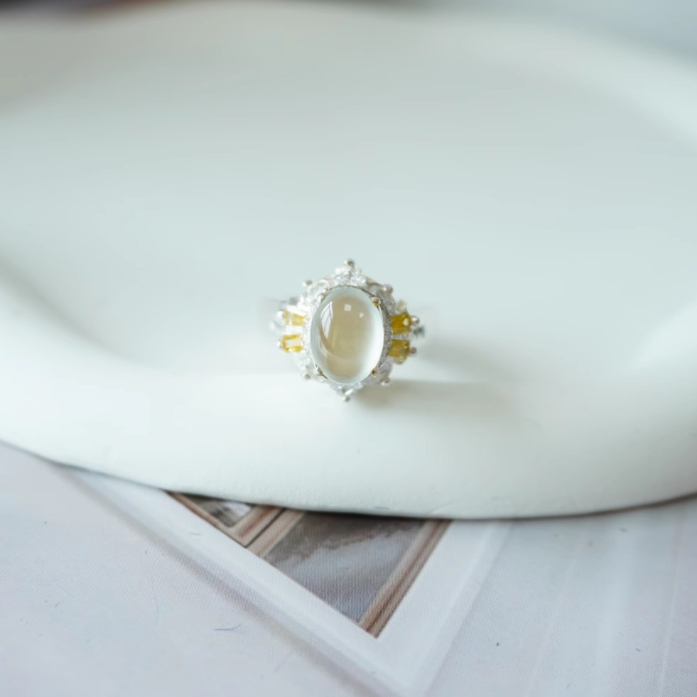 玻璃种起钢蛋面缅甸天然A货翡翠镶嵌饰品戒指闪耀美丽【1527】