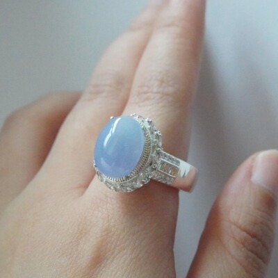 天然翡翠A货戒指  冰透 蓝紫蛋面 翡翠戒面 镶嵌女款饰品【1056】