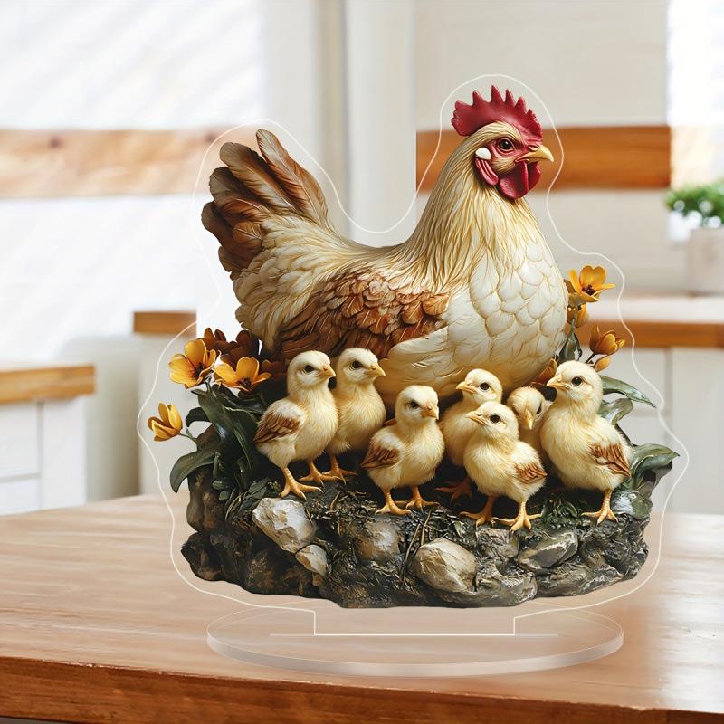 跨境新款母鸡带小鸡2D平面亚克力书房卧室桌面摆件朋友生日饰品