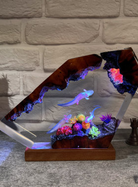 树脂灯蝾螈树脂艺术墨西哥钝口螈灯送给女儿的独特礼物跨境爆款