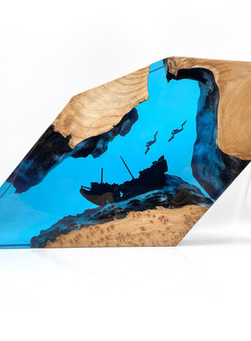 欧美潜水员探索沉船夜灯深海沉没海盗船树脂木床头灯母亲节礼物