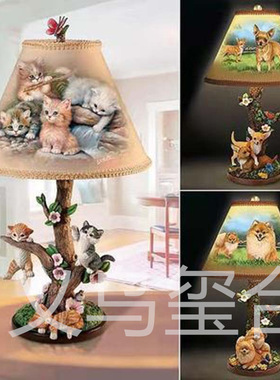 跨境新品树脂工艺发光创意纪念摆件猫狗台灯卡通桌面USB灯摆件