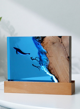 加工定制海洋微景观滴胶环氧树脂夜灯实木桌面摆件工艺品源头工厂