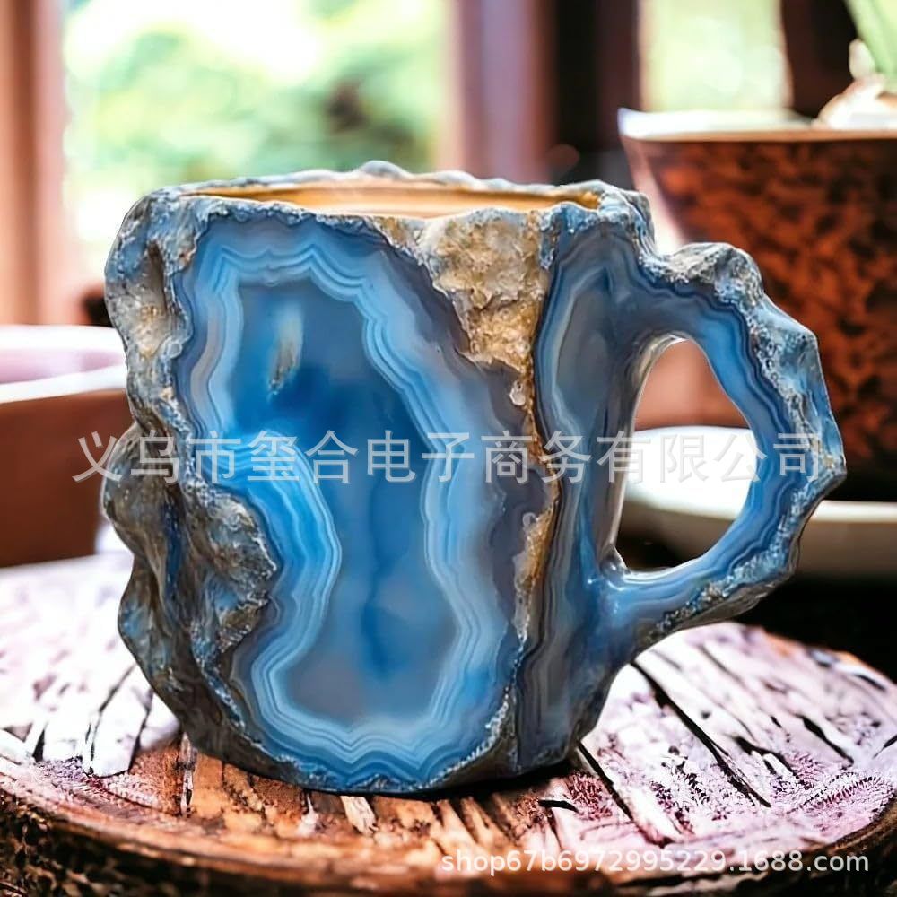 跨境新品 Mineral Crystal Coffee Mugs 矿物水晶咖啡树脂杯