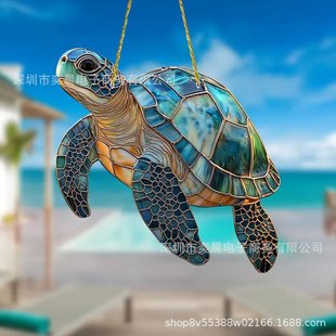跨境家居工艺品海龟玻璃彩绘太阳捕手亚克力家窗饰门廊挂件装饰品