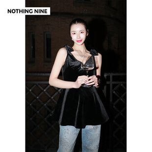 NOTHING NINE 阿雷佐丝绒蝴蝶结v领上衣