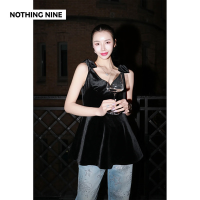 NOTHING NINE 阿雷佐丝绒蝴蝶结v领上衣