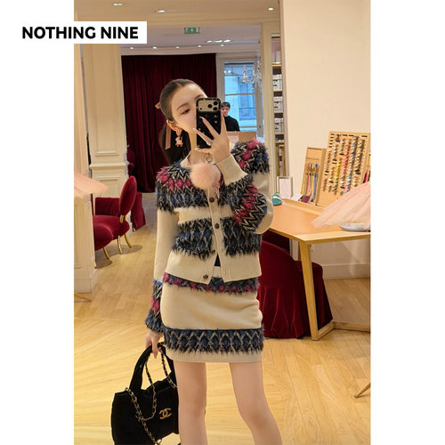 NOTHING NINE 絮语绒光百分百羊毛针织套装上衣/半裙