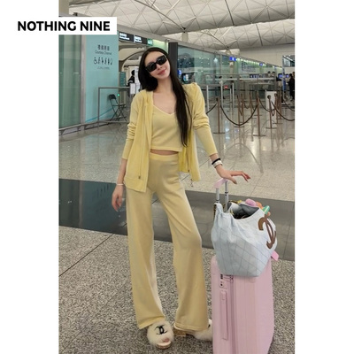 NOTHING NINE 柠檬信号针织四件套开衫/吊带/长裤/短裤