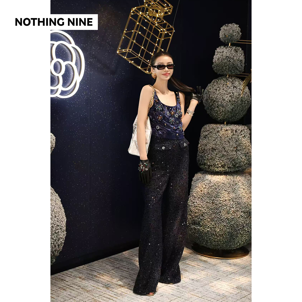 NOTHING NINE  佩洛斯蓝夜韩国进口重工钉钻上衣/长裤