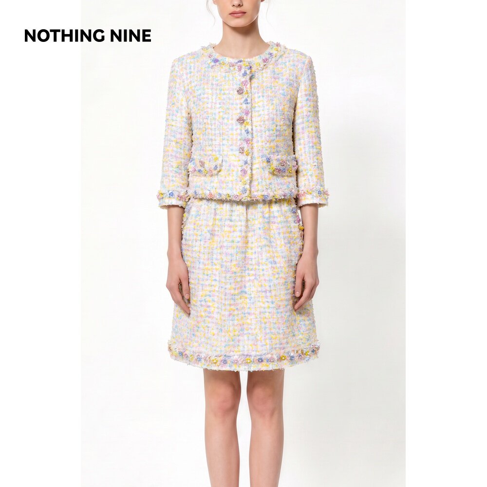 NOTHING NINE 春野幻纱粗花呢套装外套/半裙