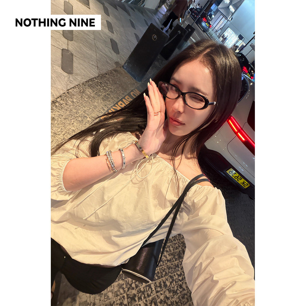 NOTHING NINE 白月栖蝴蝶结抽绳纯棉上衣