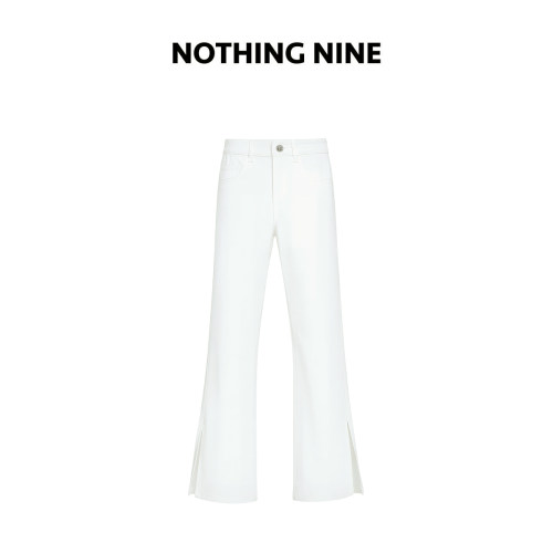 NOTHING NINE 月白风叙韩国进口开叉白色牛仔裤