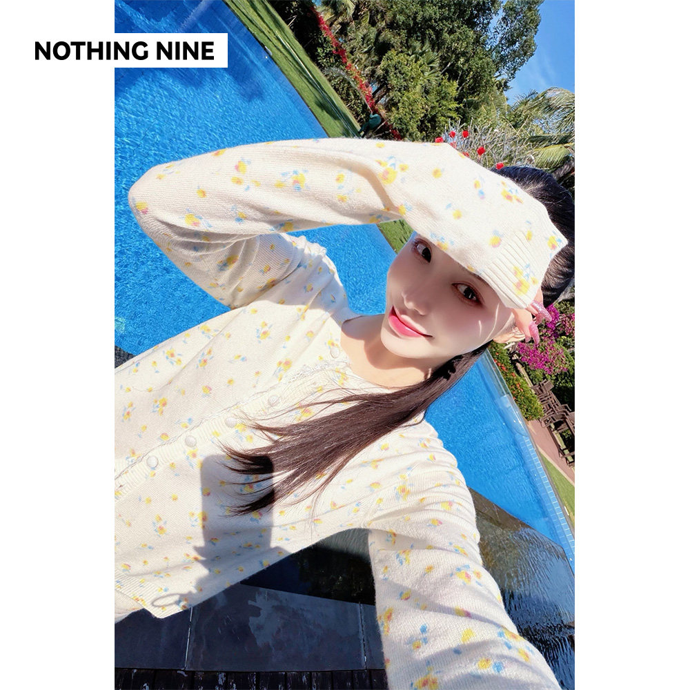 NOTHING NINE 芷兰汀山羊绒碎花蕾丝边针织套装开衫/短裤