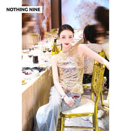 NOTHING NINE 雾金浮世亮片上衣