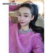NOTHING NINE 树莓气泡意大利进口重工水钻粗花呢上衣
