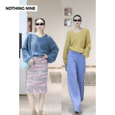 NOTHING NINE 南锡里尔100%羊毛V领毛衣