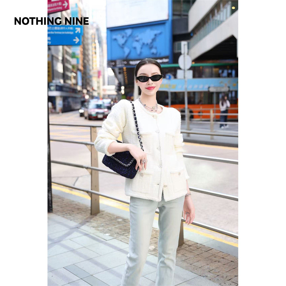 NOTHING NINE 白冬物语亮纱白色毛织外套