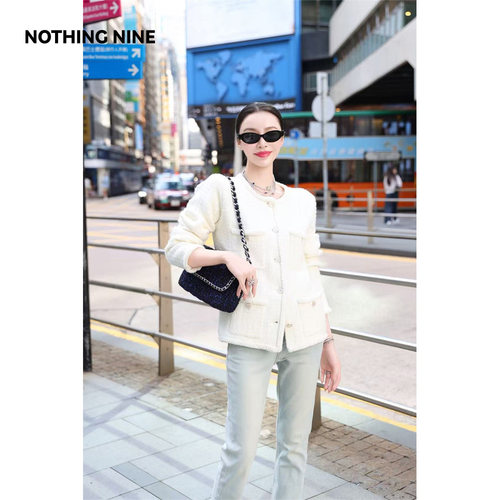 NOTHING NINE 白冬物语亮纱白色毛织外套