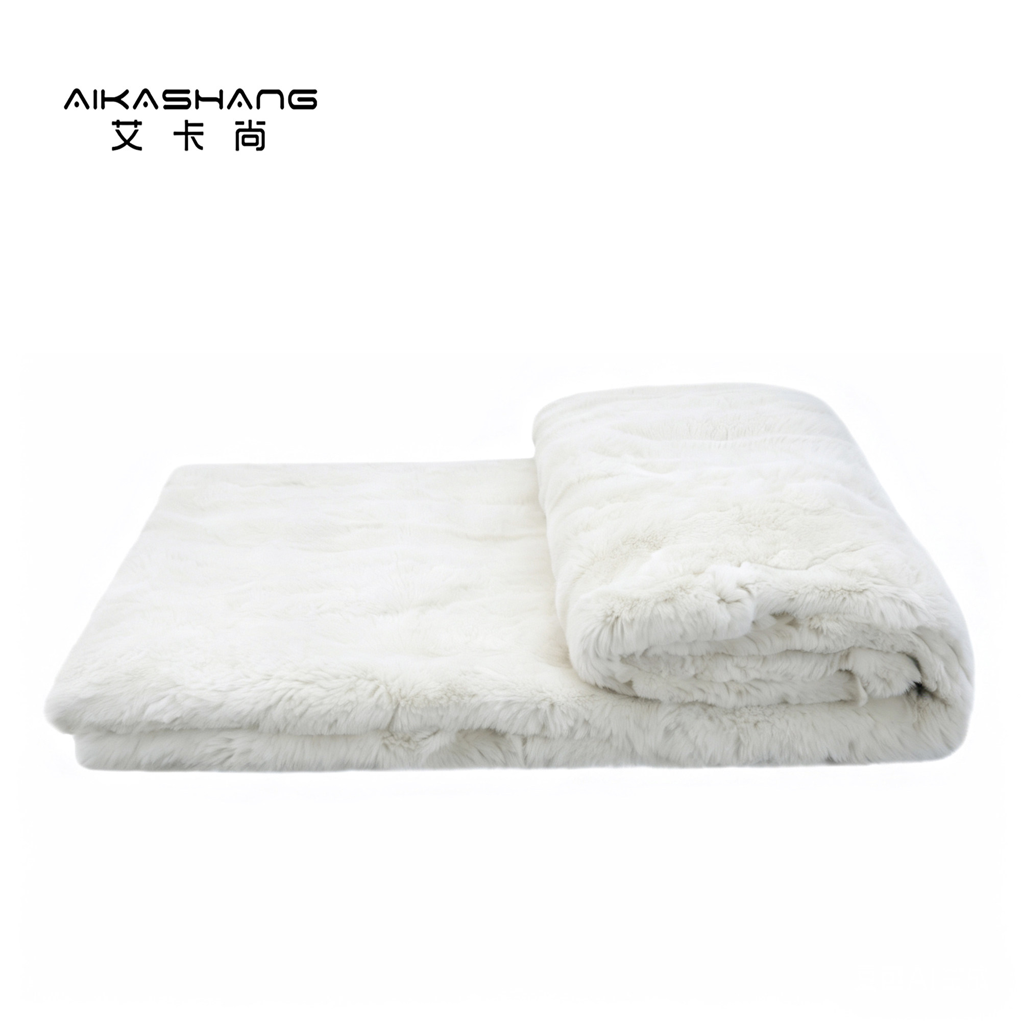 现代轻奢样板间白色床尾毯獭兔毛皮草搭毯沙发高端北欧搭巾毛盖毯