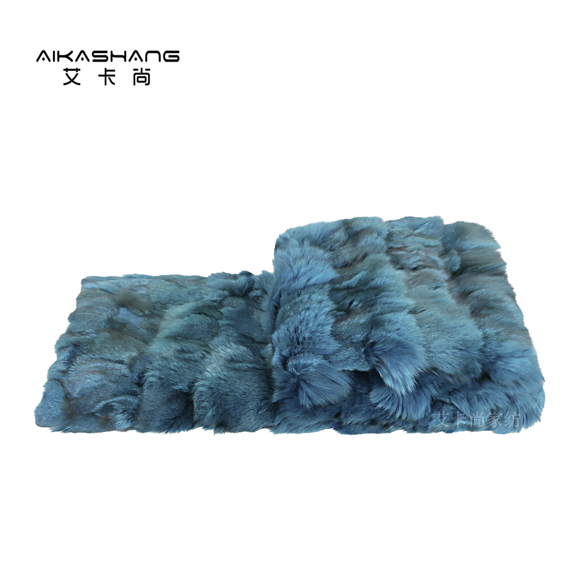 轻奢酒店别墅床尾毯狐狸毛皮草搭毯蓝色样板间床尾毯沙发盖毯披毯