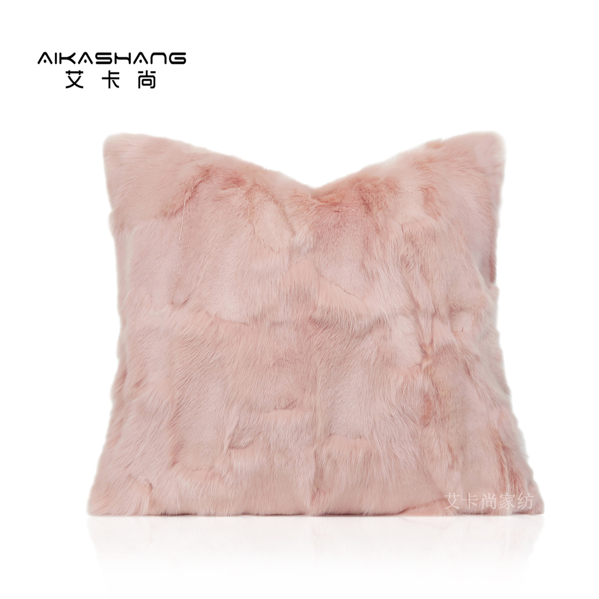 轻奢女孩房粉色狐狸毛抱枕靠垫套