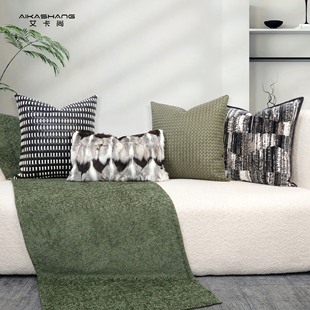 现代轻奢样板间绿色床尾毯搭毯床旗客厅沙发北欧风搭巾酒店床尾巾