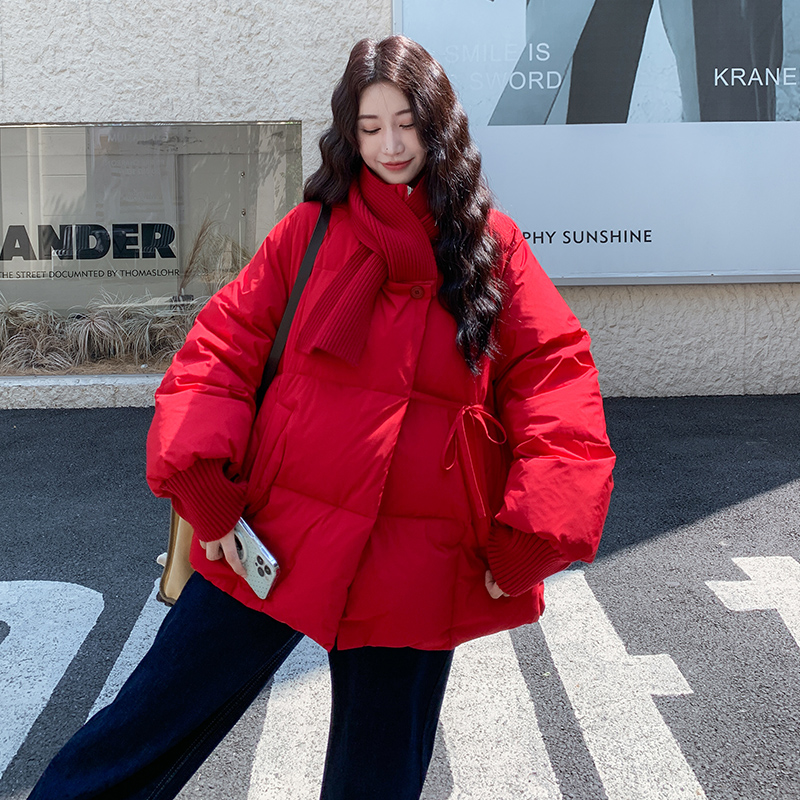 现货2025冬季新款90白鸭绒红色围脖羽绒服137-5078-P330-控508，女装羽绒服，浙宝137