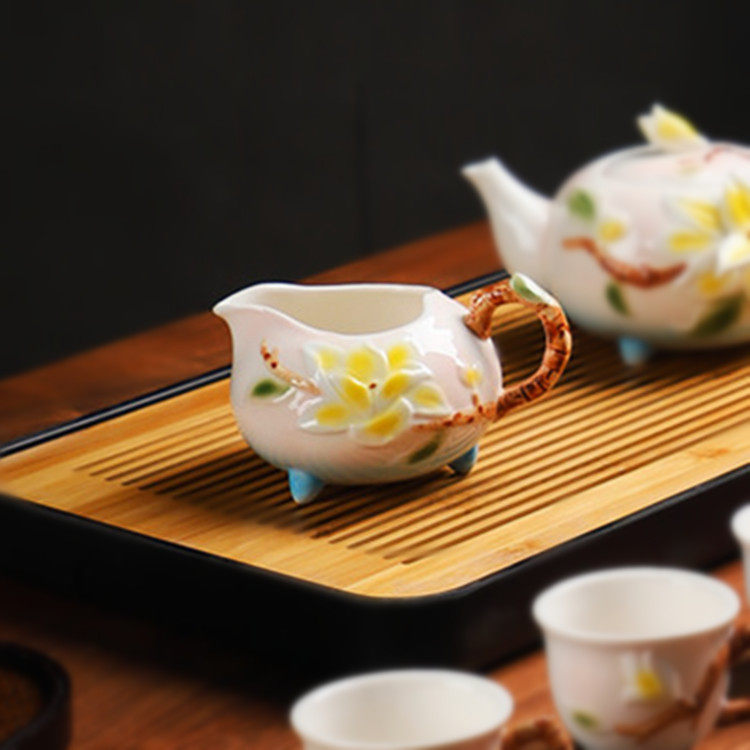 中式陶瓷茶具精选玉兰花金鱼公道杯家用创意