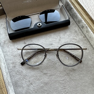 欧内自制 复古中金架近视眼镜高度数圆框B钛中性 文艺cityboy