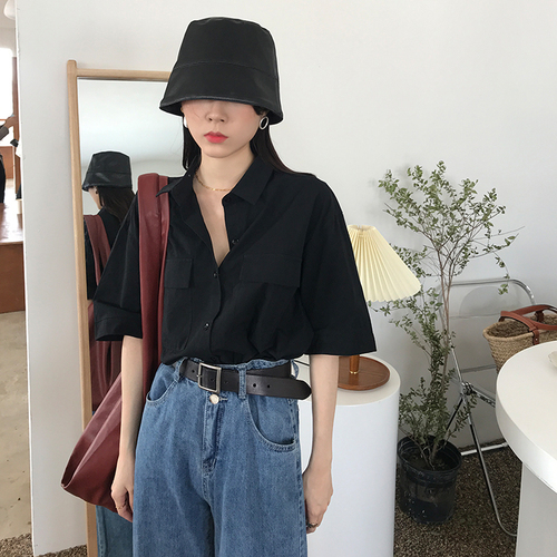 Real price short sleeved shirt women's minority new summer slim style half sleeved cardigan top student trend