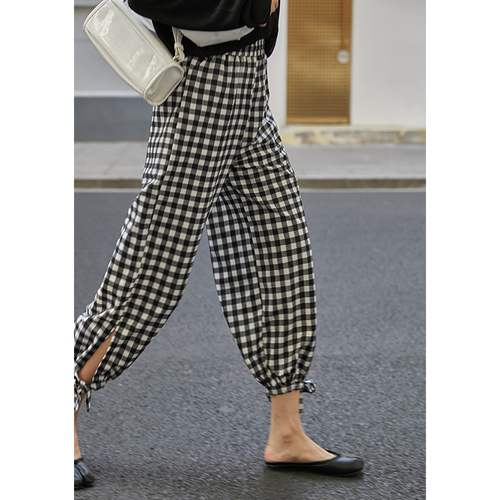 Spring new loose 9-point foot binding wave point High Waist Wide Leg radish Harun casual pants women