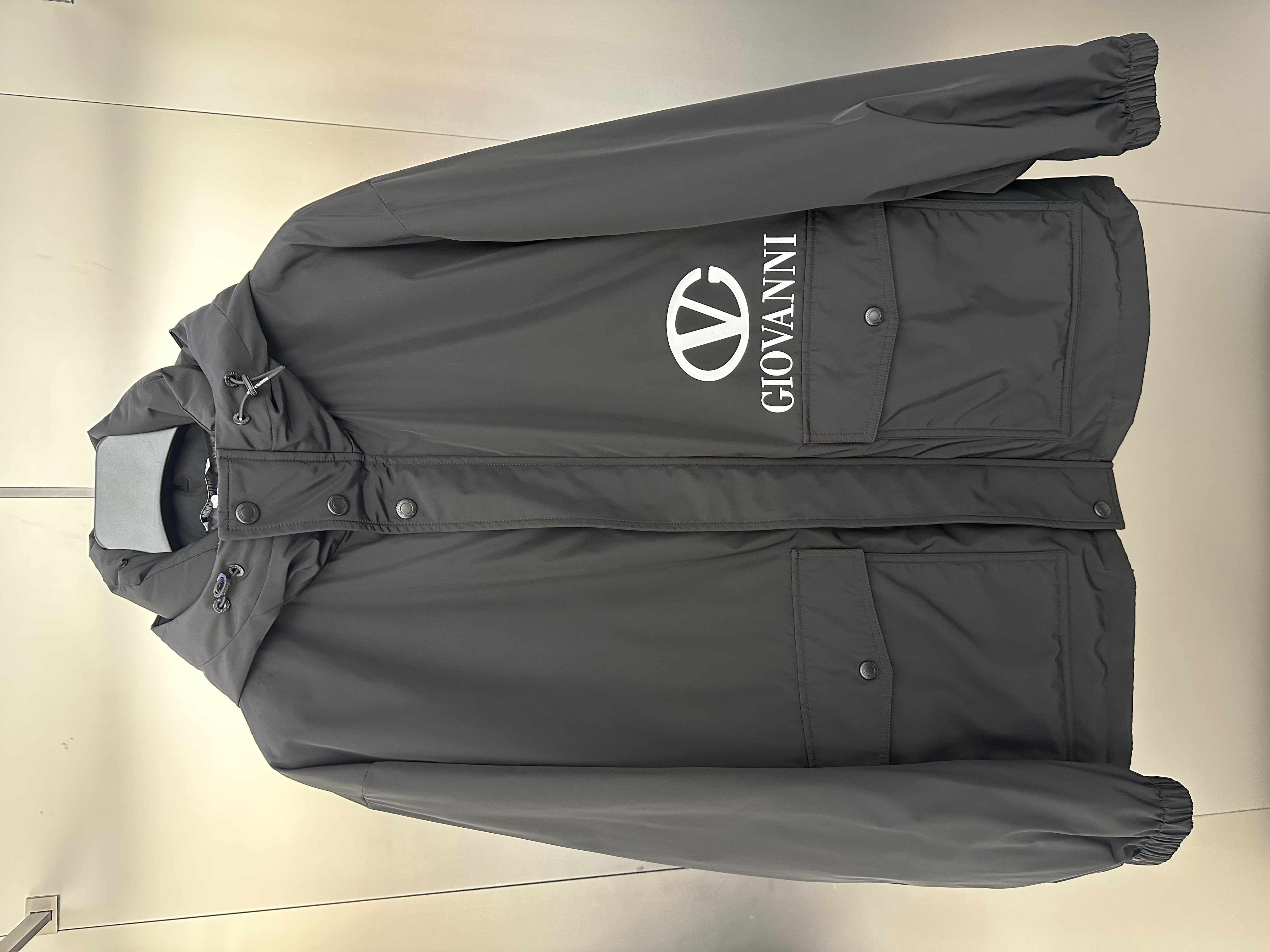 25秋冬GIOVANNI VALENTINO男羽绒服字母logo刺绣连帽风衣款羽绒服