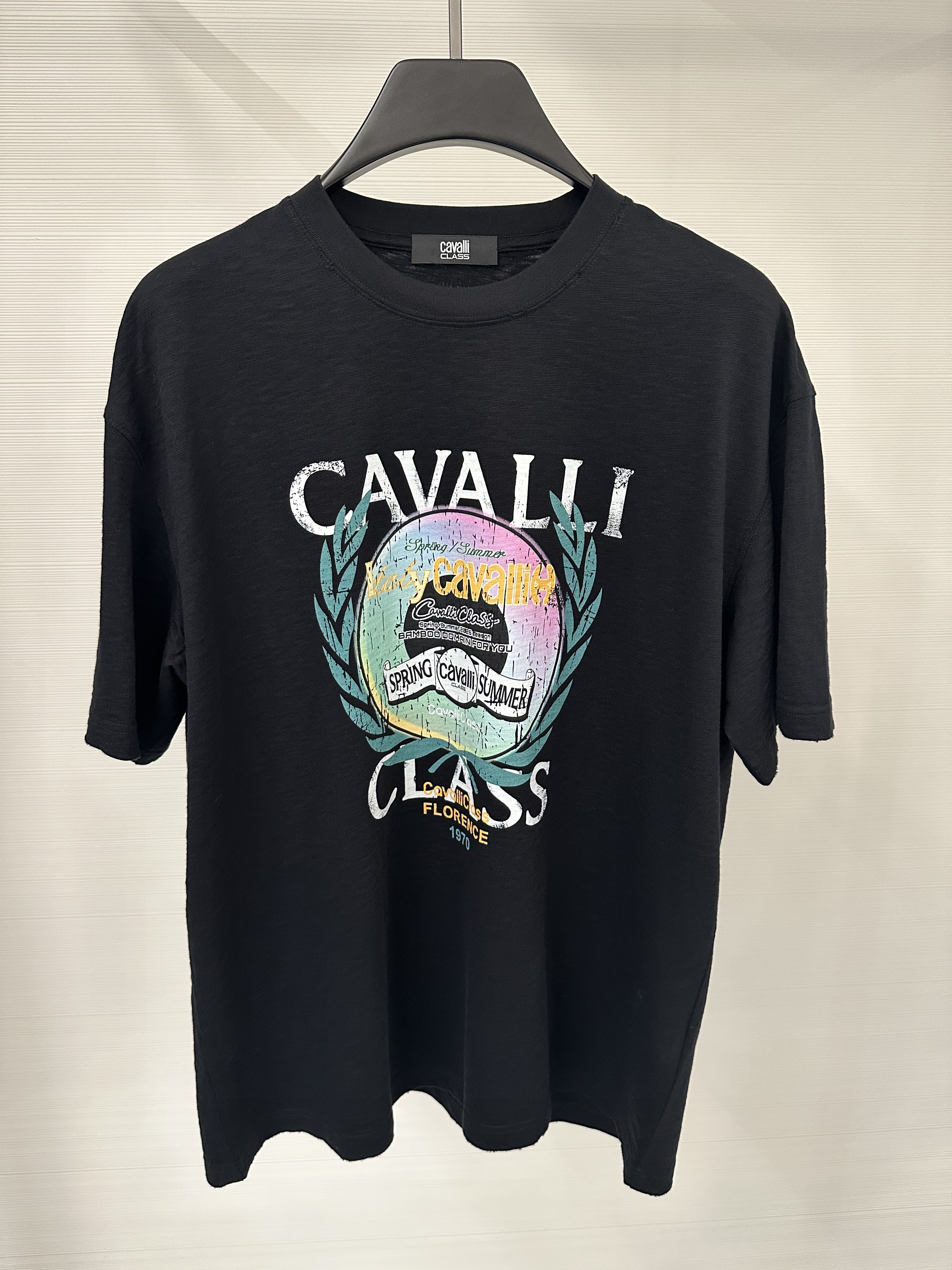 26春夏CAVALLI CLASS男T恤炫彩字母logo麦穗渐变色印花短袖T恤