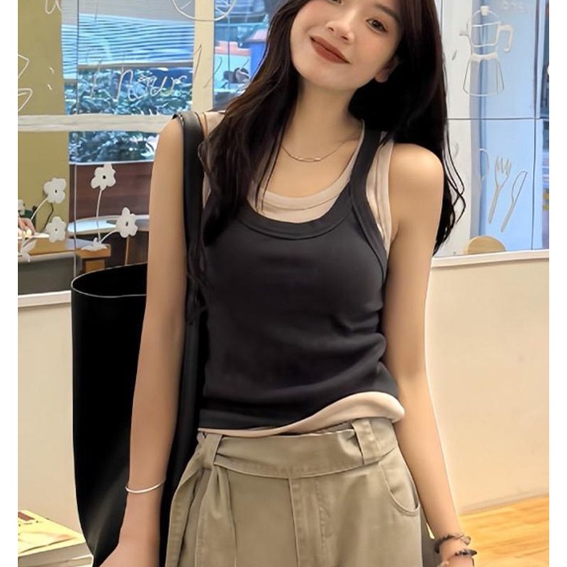 美式复古两件套背心女百搭新款夏季可外穿吊带绝美漂亮小上衣潮