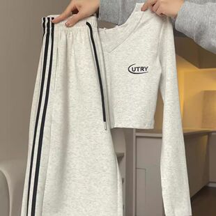 春秋季运动休闲辣妹穿搭短款套头卫衣卫裤两件套装女韩版百搭ins