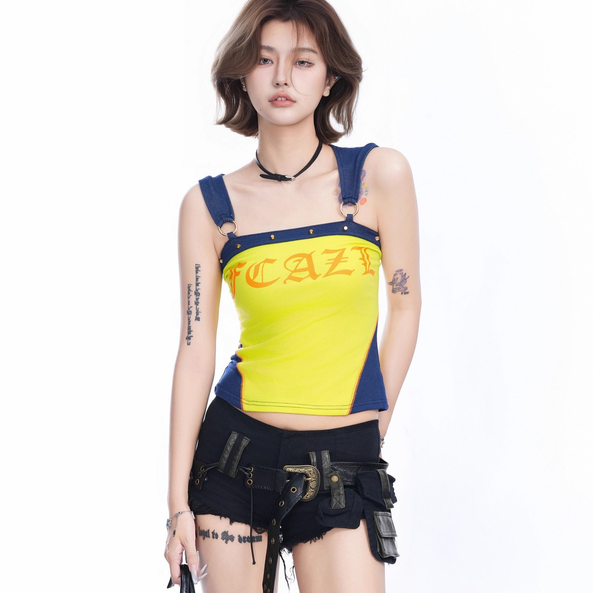 夏季辣妹y2k连帽吊带背心女修身显瘦亚文化短款百搭甜酷抹胸上衣