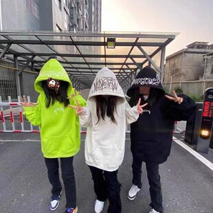 美式潮牌刺绣设计感卫衣女连帽秋冬加绒加厚oversize宽松情侣外套