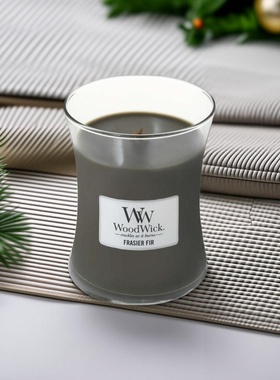 送点火器woodwick大豆香薰蜡烛ww中瓶275g冷杉白茶抹茶冬日花环