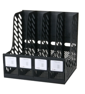 富强硬料黑色四格书架四联文件架文件筐文件栏资料架书立 文件框