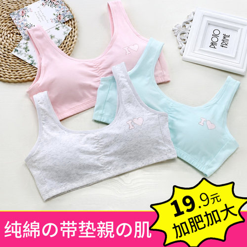 少女文胸带胸垫加肥中大童纯棉夏