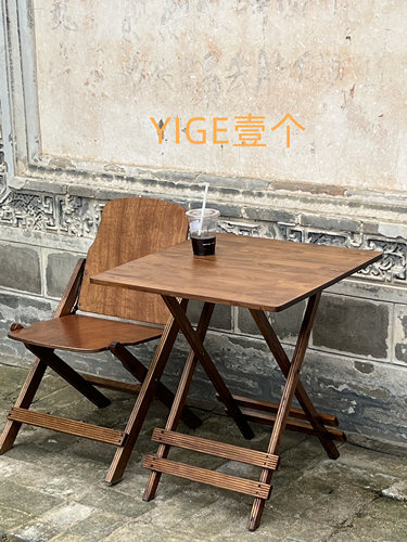 YIGE壹个复古做旧拍照外摆便携简约折实木折叠桌