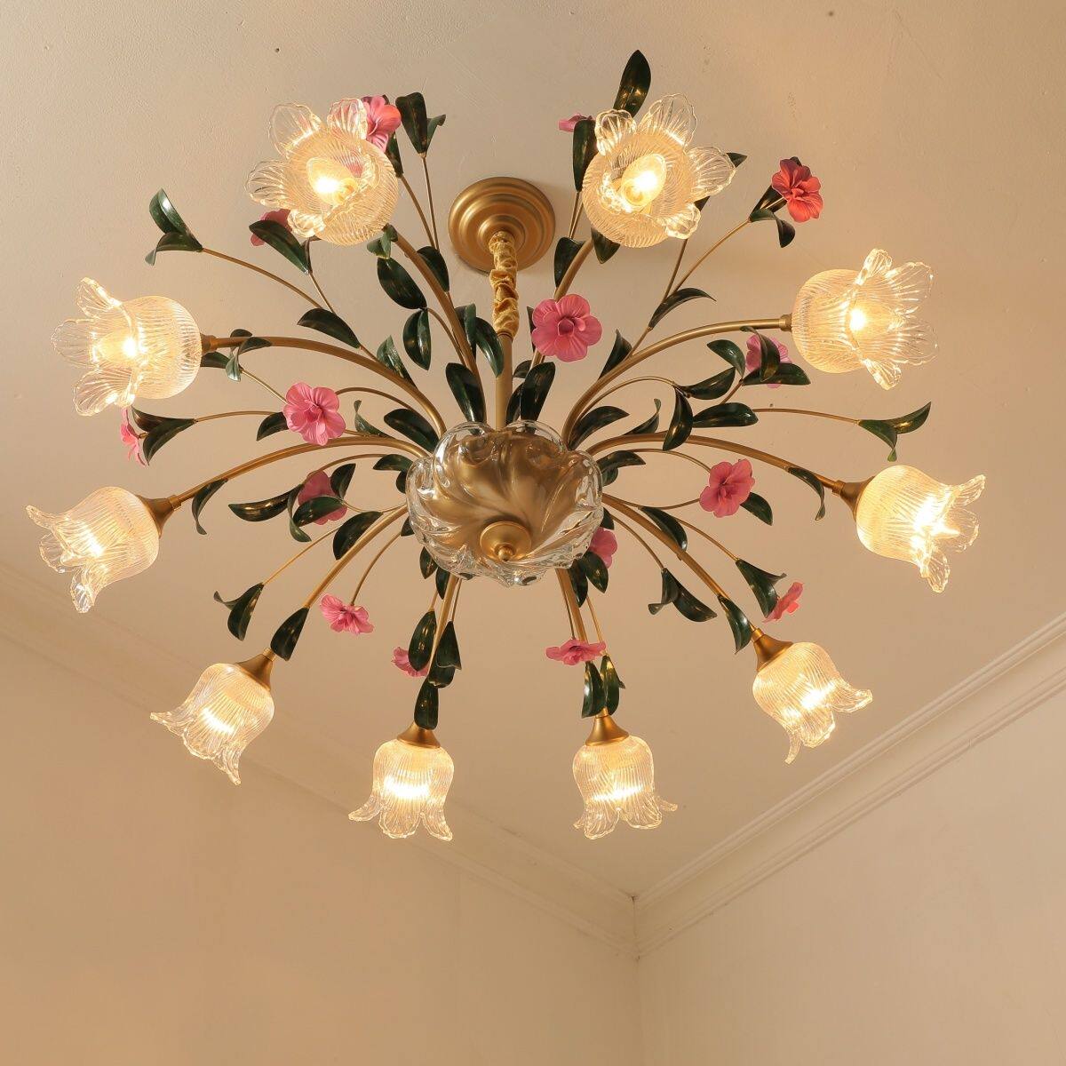 法式复古新款简约铁艺花朵乡村田园创意卧室美式餐厅灯具客厅吊灯