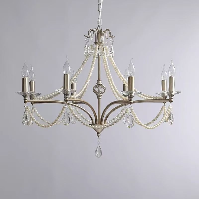 2025新款简约美式复古水晶灯轻奢珍珠卧室主灯法式吊灯客厅餐厅灯